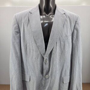 Vintage Seersucker Blazer Mens 50R Blue Striped Sport Coat Jacket Preppy Lined